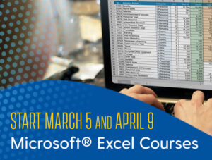 fingers type on computer keyboard as scree shows an Excel spreadsheet